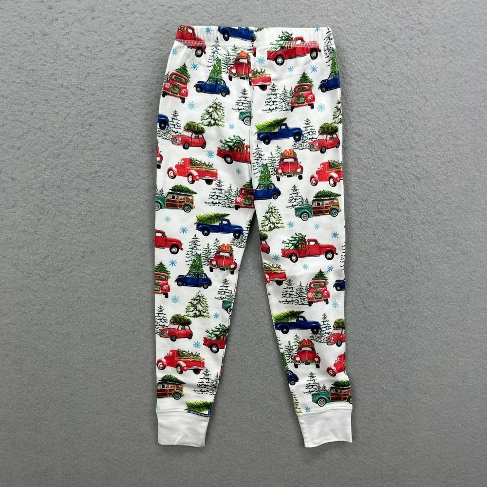Hart + Land Pajama Set Kids 5 White Christmas Trucks Organic Pima Cotton NEW